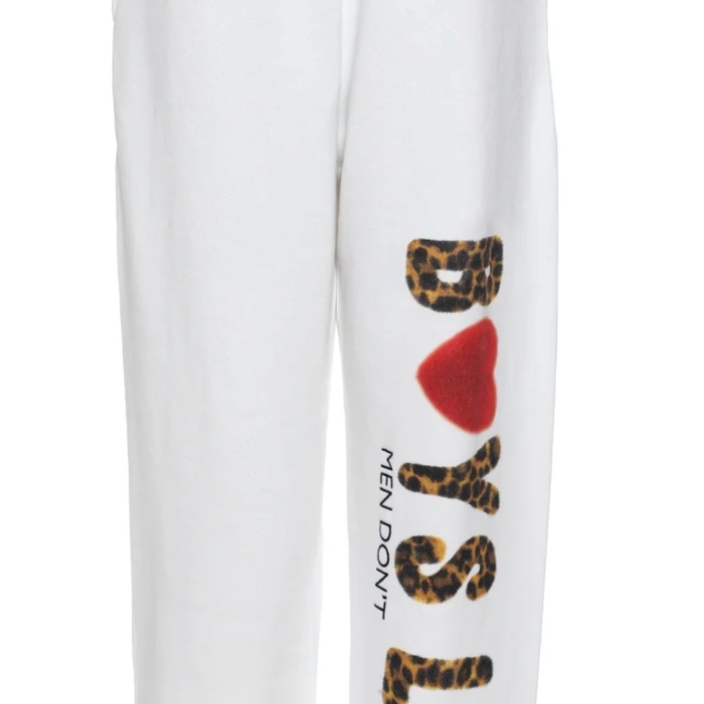 BOYS LIE white fleece sweatpants with leopard